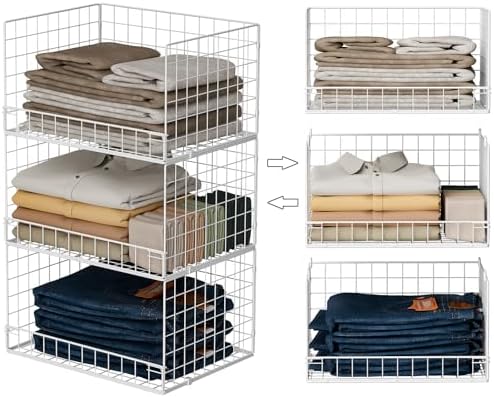 Yociyoga Closet Organizers and Storage Basket- 3-Tier Stackable Storage Bins, Foldable Closet Shelf Organizer Basket, Stackable Clothes Organizers Shelves for Home Organizer System(Patent 30022416) by FollowWithYociyogaTogether