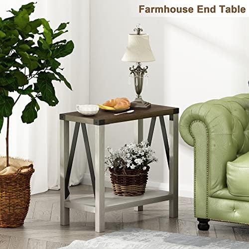 ChooChoo Farmhouse End Table, Narrow Side Table with Storage Shelf - Image 4