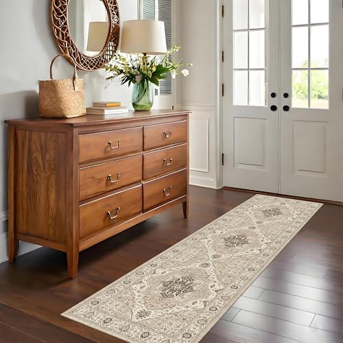 Washable 2x7 Hallway Runner Rug, Vintage Non-Slip Low Pile Rugs Beige - Image 5