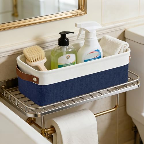 Bagnizer Small Fabric Storage Baskets, 15x6x5 inch Narrow Storage Bins 4-Pack Long Storage Basket for Organizing with Handles, Decorative Basket for Closets, Shelves, Toilet Paper, Navyblue - Image 3
