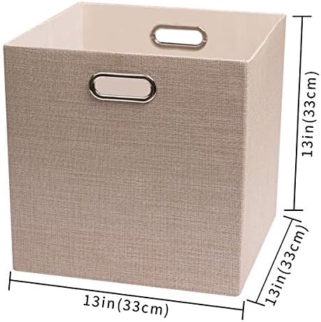 Posprica Storage Cube Basket Bins,13×13 Foldable Storage Boxes for Closet Organizer Shelf Cabinet Bookcase,Thick Fabric Drawer,Set of 4, Beige - Image 3