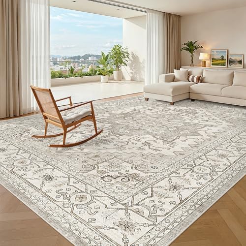 Madane 8x10 Area Rugs for Living Room, Non-Slip Washable Rug, Beige/Brown by Madane