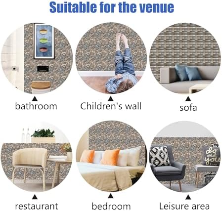 3D Self Adhesive Wall Panels,10 Pcs 3D Faux Brick Wall Panels -11.8"X11.8",PVC Tiles Backsplash DIY Brick Wallpaper Tile for Bedroom, Living Room, Kitchen, Fireplace - Image 6