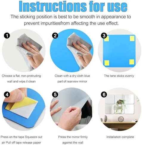 Full Length Mirror Wall Mounted for Bedroom, 12 x12in x4pcs Kids Shatterproof Acrylic Plexiglass Mirror Stickers, Safe wall mirror full length Mirror Stickers for Makeup Home Workout Gym Hallway Dorm - Image 4