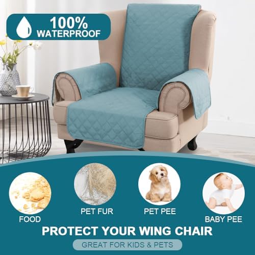 Turquoize 100% Waterproof Wing Chair Cover Wing Chair Slipcovers,Stone Blue - Image 2