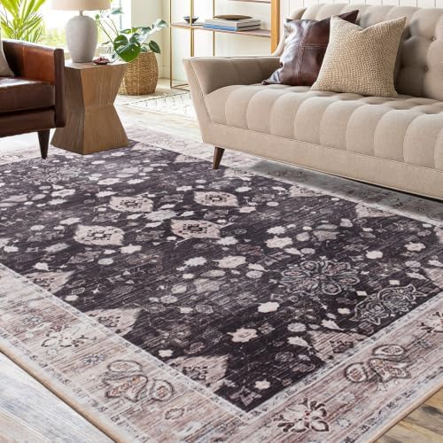 Hanples 5x8 Area Rugs for Living Room, Washable Rug Vintage Floral, Coffee by Hanples