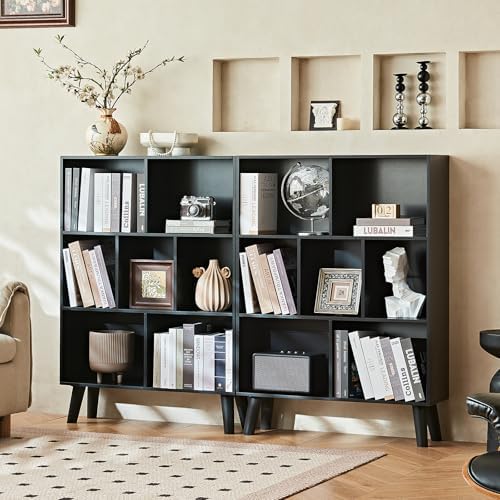 LEYAOYAO Cube Bookshelf, Mid-Century Modern Book Shelf with Legs, Black - Image 5
