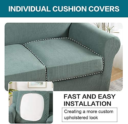 Turquoize 3 Piece Sofa Covers for 2 Cushion Couch Sofa Slipcover Soft Couch Cover for Dogs-Washable Sofa Furniture Covers with 2 Individual Cushion Covers, Jacquard Fabric (Loveseat, Dark Cyan) - Image 5