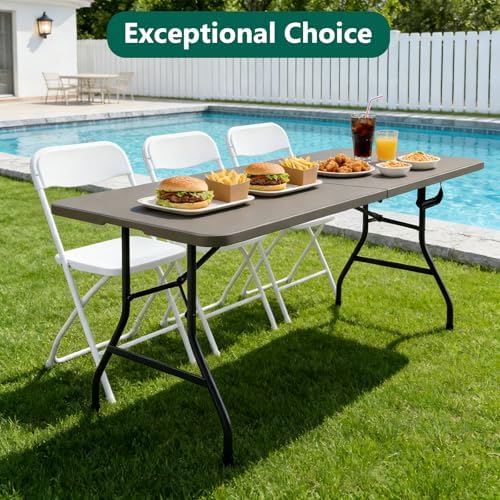 Folding Table 6FT Heavy Duty Plastic Table with Handle, Foldable&Portable, Fold-in-Half Utility Tables for Outdoor, Dining, Wedding, Events, Indoor, Picnic, Camping, Party,Khaki - Image 3