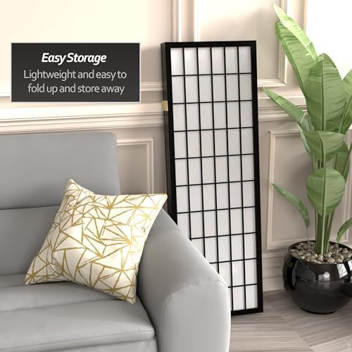 4 ft. Short Window Pane Shoji Screen - Black - 4 Panels - Image 6
