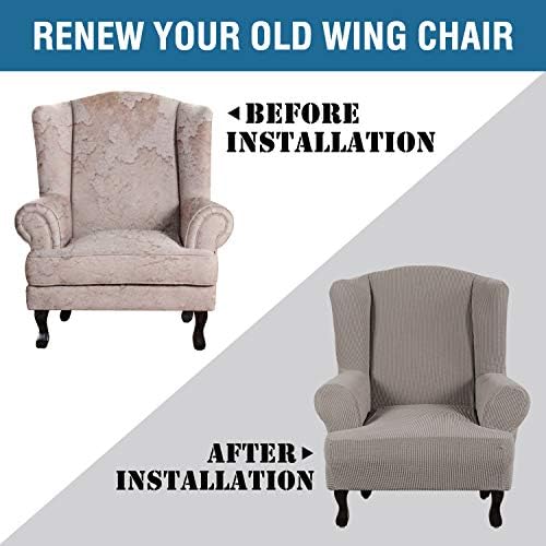 H.VERSAILTEX Wing Chair Slipcover Chair Covers for Wingback Chairs Wingback Chair Covers Slipcovers 1 Piece Stretch Sofa Cover Furniture Protector Soft Spandex Jacquard Checked Pattern, Taupe - Image 4