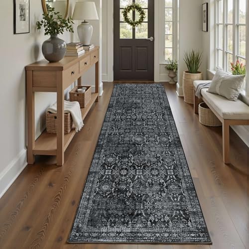 Rugxara 2'6''x8' Washable Runner Rug for Hallway Kitchen, Black by Rugxara