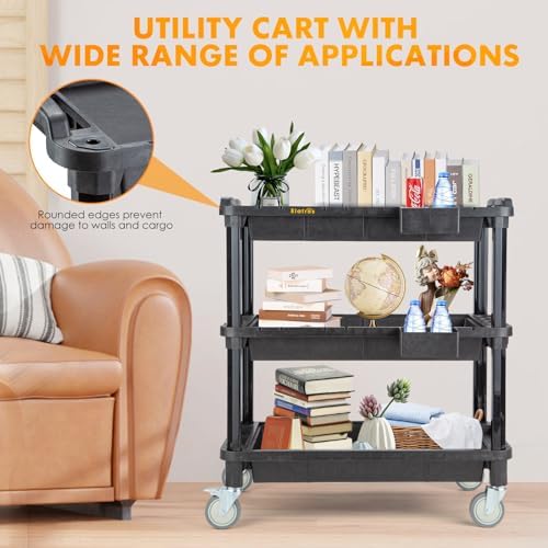 ELAFROS 3-Shelf Heavy Duty Rolling Utility Cart, 32.4 x 18.3 in - Image 5