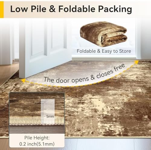 RELEANY Washable 6'x9' Abstract Area Rug for Living Room Brown Tan - Image 6