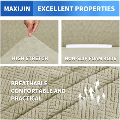 MAXIJIN Chair Covers for Living Room 1 Piece Stretch Sofa Chair Slipcovers with Arms (31"-46") Furniture Protector for Dog Pet Couch Armchair Cover (Chair, Diamond Pattern Khaki) - Image 3