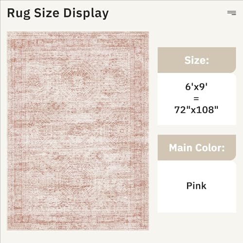 Soalmost 6x9 Area Rug for Living Room Washable Rugs Non-Slip Pink - Image 4