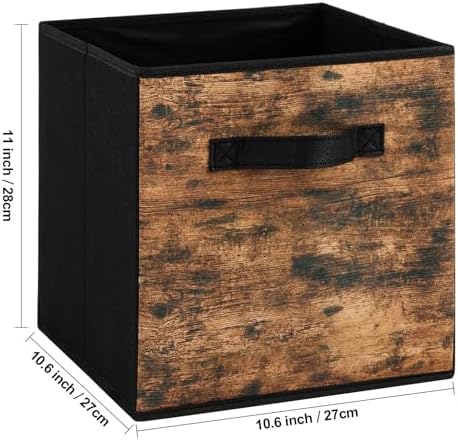 Stero Fabric Storage Cubes, 6 Pack Foldable Storage Bins with Handle, 11 Inch Box for Shelves, Closet, Organizer, Rustic Brown and Black - Image 2
