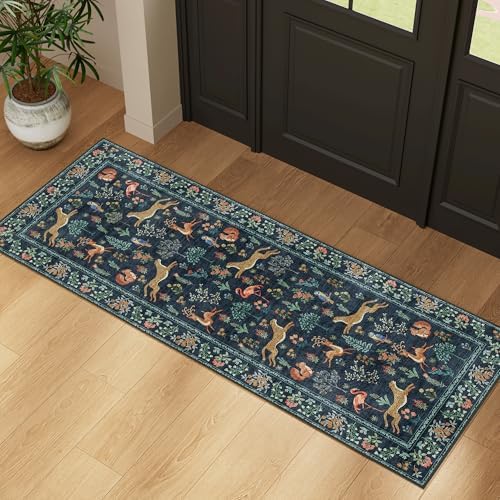 DUKINO 2x5 Rug for Hallway, Washable Animal Runner Rug Non Slip, Navy Blue - Image 3