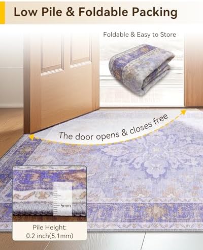 RELEANY Washable Area Rug, Runner 2'x8', Purple - Image 5
