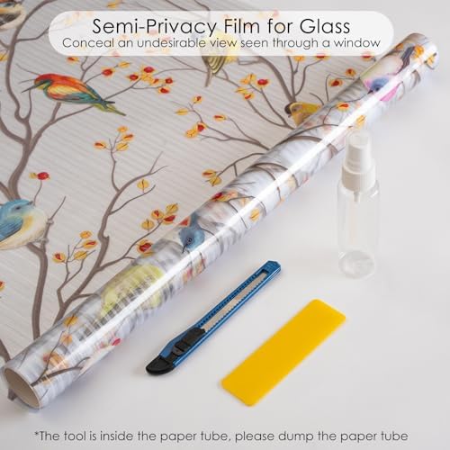 DKTIE Reeded Glass Window Film Seamless Pattern Colored Birds 17.7" x 78.7" - Image 6
