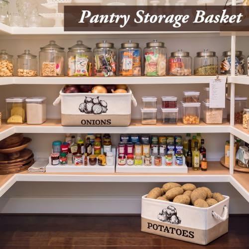 Marsui 2 Pcs Potato and Onion Storage Baskets with Handles, White Brown - Image 4