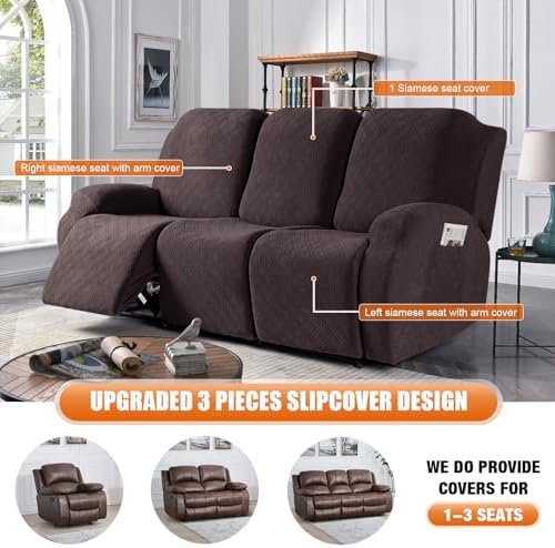 VANSOFY Stretch Recliner Couch Cover, Slipcover, Chocolate, 3 Seater - Image 3