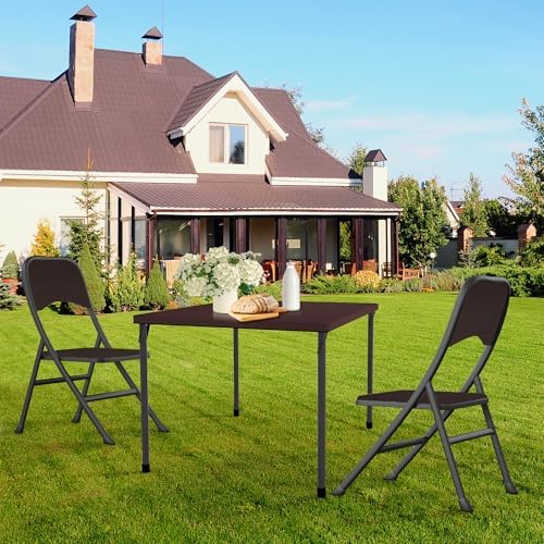 Kasunpul 34" Folding Table, Portable Square Folding Card Table with Collapsible Legs & Carrying Handle, Plastic Tables for Camping,Picnic, Office, Party, Brown - Image 2