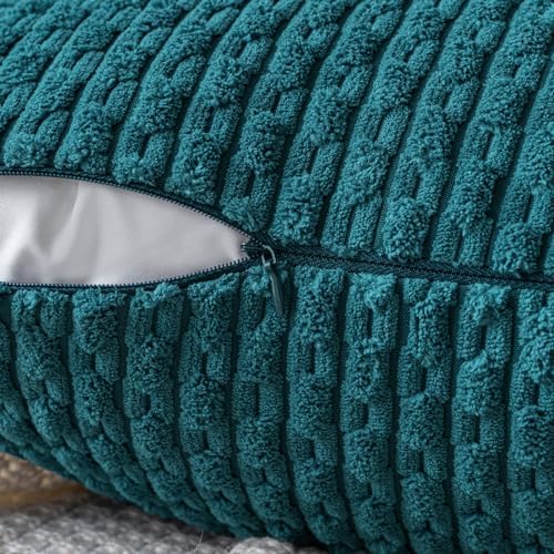 MIULEE Decorative Throw Pillow Covers 20x20 Teal Blue Textured Corduroy - Image 3