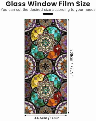 Stained Glass Window Privacy Film Static Cling - Rainbow Glass Decorative Sun Blocking Window Covering, Non-Adhesive Removable Stickers for Home & Office, 17.5" x 78.7" (Color 34) - Image 2