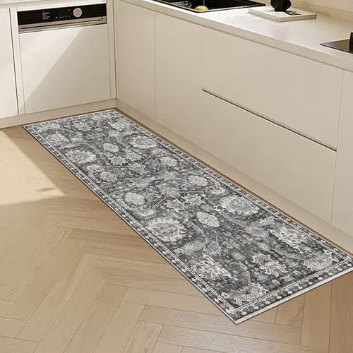 RUGSURE Washable Area Rugs - Perfect for Living Room, Bedroom, Kids Room, Nursery - Stain & Water Resistant Non-Slip, Pet & Child Friendly, Vintage Tribal Area Rugs (Grey, 2'6'' x 8') - Image 3