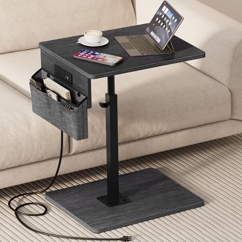 Vagusicc Sofa Armrest Tray Table for Couch - 360° Swivel Height Adjustable Side Table for Small Spaces, Snack Side Table for Bed or Chair, C Shaped End Table Snack Table for Eating Dinner Laptop by Vagusicc