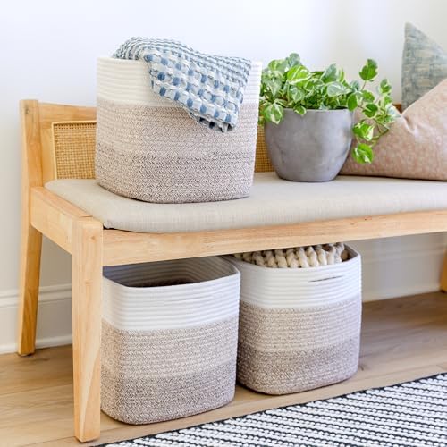 NaturalCozy Storage Cubes 11 Inch Cotton Rope Woven Baskets for Organizing, 3-Pack | Cube Storage Bin | Square Storage Baskets for Shelves Organizer, Classroom, Kids Toy Bins, Closet, Baby Nursery - Image 4