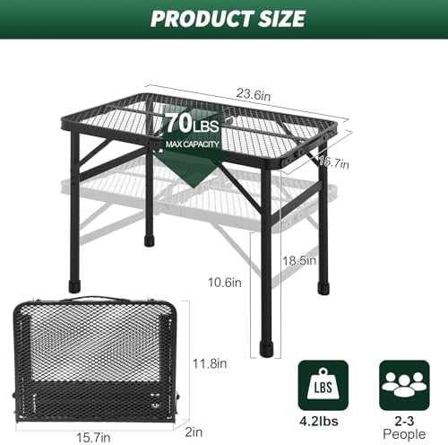 WildFinder 2x1.3 FT Folding Camping Grill Table with Adjustable Legs - Image 2