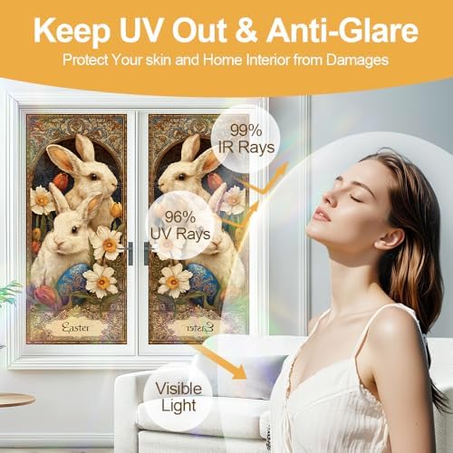 Cmialusie Easter Bunny Window Film 39.3 x 17.3 Inch Cling - Image 4