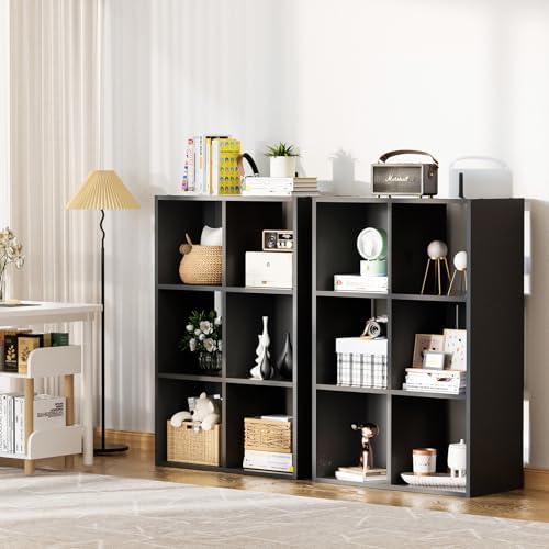 COMHOMA 6 Wood Cube Storage Organizer with Open Back and Removable Back Panels, 11In Black Cube Storage Bookshelf, Cubicle Shelf Bookcase for Home Office Bedroom Living Room, Vertical or Horizontal - Image 2