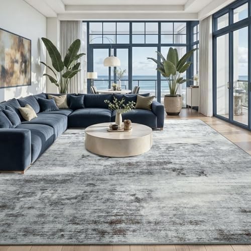 Toneed Washable 7x9 Grey Area Rug with Non-Slip Backing for Living Room by Toneed