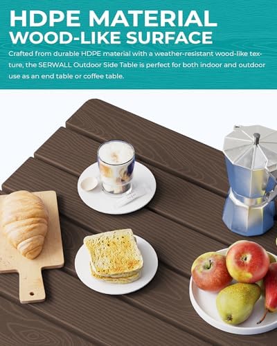 SERWALL Small Folding Side Table, HDPE Outdoor End Table, Coffee - Image 5