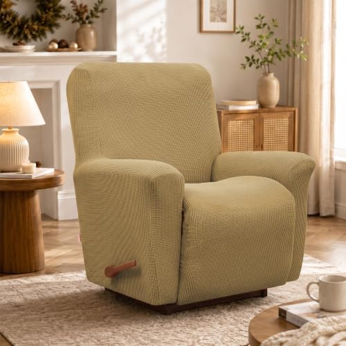 KEKUOU Recliner Chair Covers, 1-Piece Lazy Boy Recliner Covers, Tan - Image 6