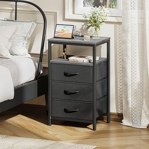 Huuger Nightstand with Charging Station, 27.6 Inch Bedside Table,Side Table - Image 2