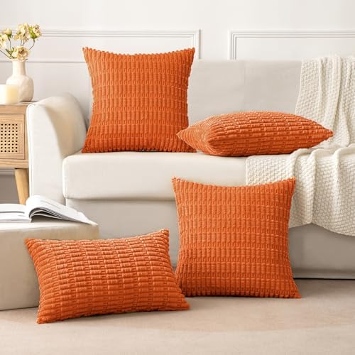 MIULEE Fall Lumbar Corduroy Decorative Throw Pillow Covers 12x20 Orange - Image 5