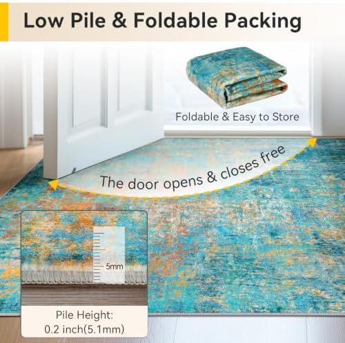 RELEANY Washable Round 8ft Area Rug for Living Room Teal Multi - Image 5