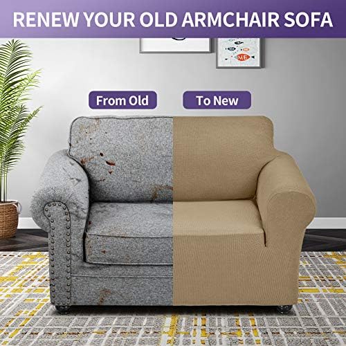 Joccun Stretch Chair Couch Cover,1-Piece Sofa Slipcover Spandex Jacquard Fabric Sofa Covers with Elastic Bottom,Washable Furniture Protector for Dogs,Cats,Kids(Armchair,Wide 35" - 55",Tan) - Image 6