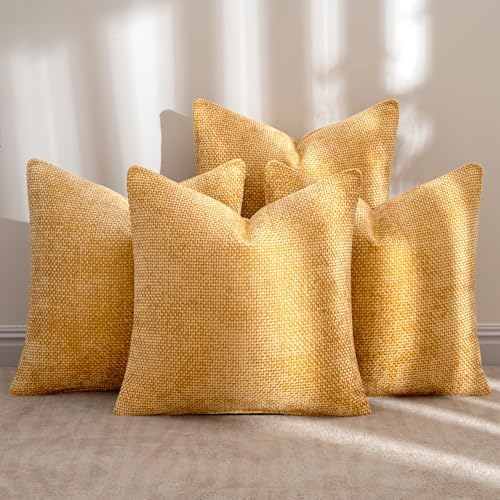 MIULEE Soft Decorative Chenille Pillow Covers Gold 18x18 Pack of 4 - Image 2