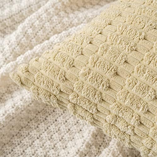 MIULEE Corduroy Decorative Throw Pillow Covers 16x16 Beige Pack of 2 - Image 5