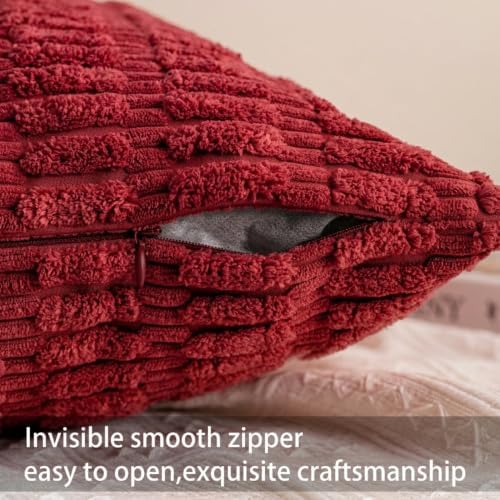 Pack of 2 Corduroy Decorative Throw Pillow Covers 16x16 Inch, Wine Red - Image 3