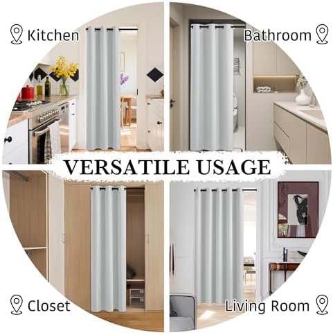 RYB HOME 100% Blackout Door Curtain for Doorway Open Closet Bedroom Kitchen - Image 5