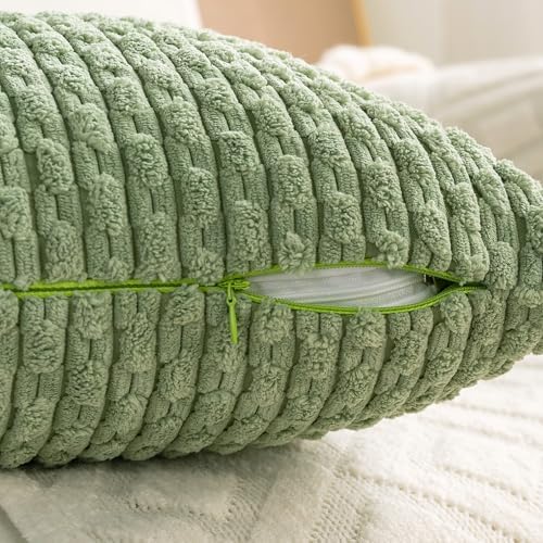 Set of 4 Sage Green Decorative Throw Pillow Covers 20x20 Inch Corduroy Pillow Covers for Bed Couch Sofa Living Room Soft Square Cushion Cases - Image 5