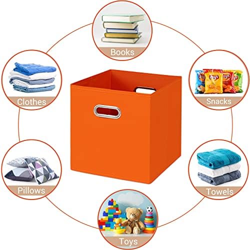 Fabric Cloth Storage Bins,Fabric Cube Bins Organizer with Dual Handles Foldable Cube Storage Baskets for Home Bedroom Storage,Set of 3,(Orange) - Image 5