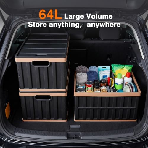 Citylife 64L Collapsible Storage Bins with Lids Plastic Storage Containers for Organizing Stackable Storage BoxLarge Heavy Duty Utility Crates, 4 Packs - Image 2