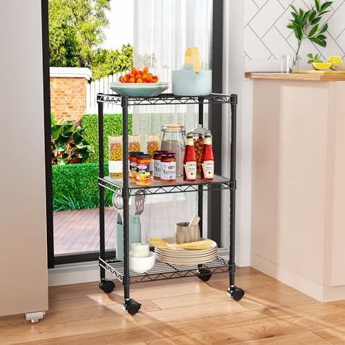 Golpart Small Shelves Storage Wire Metal Adjustable Shelf Unit with Wheels - Image 2